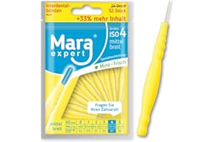 MARA EXPERT Spazzole interdentali gialle 1,3 – 1,5 mm Basic di Mara, ISO 4, larghezza media, 33% di contenuto, spazzole interdentali gialle, confezione conveniente, ideale per interdentali, 32 pezzi (giallo, 4)