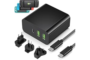 Auarte 65W USB C Ladegerät für Steam Deck/Steam Deck OLED, 3Port PD3.0 USB C Adapter mit EU/UK/AUS Reiseadapter & 2M Type-C Kabel, Faltbares Netzteil Stecker für Nintendo Switch, Galaxy S23 S22, usw