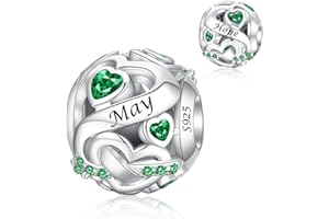 Alstiva Geburtsstein Charm 925 Sterling Silber 5A Zirkonia Anhänger für Europäische Armbänder und Halsketten - Schmuck Geschenk für Damen