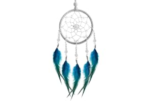 DRIFLO Dream Catcher with Feathers Handmade Woven Dream Catchers Ornaments for Girl Gift Romantic Art Dreamcatcher with Beads for Wall Hanging Home Children Bedroom Decoration Craft (blue)