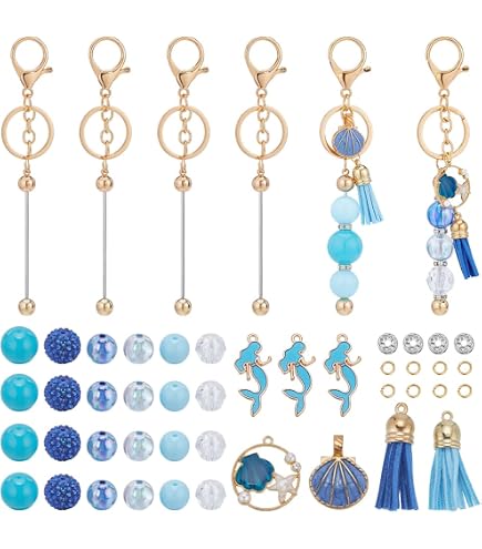 SUNNYCLUE Lot 40 Porte-Clés Barres à Perles + 20 Anneaux Ouverts – Kit DIY Bijoux Porte-Clés