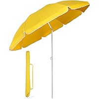 Sekey Strandparasol met grondpen, parasolhoes en haak, stabiele parasol met acht baleinen, voor balkon, tuin, terras, hellingshoek en hoogte verstelbaar, ronde zonwering, Blauwe witte strepen, 180cm