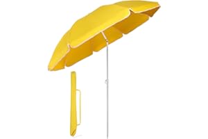 Sekey® Parasol Ø 160 cm inclinable pour Patio Jardin Balcon Piscine Plage Jaune Rond Sunscreen UV20+
