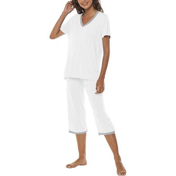 Joyaria Pyjama voor dames, lange pyjamaset, korte top en lange broek met manchetten, zomer, huispak, korte mouwen, nachtkleding, sleepwear, Nevel blauw, XXL