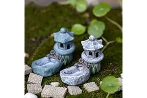 BEHAVETW Miniature Ornament Micro Landscape Fairy Garden Decor, Pavilion with a Pond, Mini Retro Pond Tower Craft Fairy Garden Decor Figurines Toys Micro(Random)