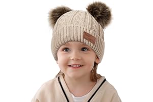 JFAN Cappello da Lavorato a Maglia Caldo Inverno Palla di Peluche Rimovibile Ragazzi Ragazze Berretto