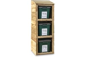 Signs & Numbers Wooden Recycling Bin Storage for 3 Bins - Outdoor Weatherproof Bin Store with 3 Free Personalised Labels - Garden & Garage Recycle Box Holder - Brown Wood - 66×60×163.5cm