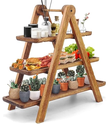 KLM Supporto Espositore Per Cupcake In Legno E Metallo Nero, 3 Ripiani, Rustico, Per Dolci, Torte, Funko Pop, Artigianato, Alzata Da Tavolo Per Feste E Venditori