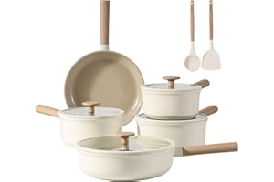 CAROTE Nonstick Pots and Pans Set, 11 Pcs Ceramic Cookware Sets, Healthy Non Stick Induction Cookware Kitchen Granite Cooking Set w/Frying Pans & Saucepan, PFOS, PFOA Free