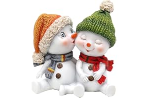Dekohelden24 Para dzieci śnieżnych z czapką i szalikiem w kolorze czerwonym, szarym, pomarańczowym, zielonym, dł./szer./wys. 10,7 x 7,3 x 10,8 cm, pocałunek, 11 cm