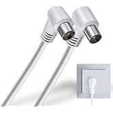 TECHZOCO TV Antenna Cable Male Female, Coaxial 90&ordm; Angled, for Television, Decoders, 70dB, HDTV, DVB-T2/C/S, TV and Radio, 75