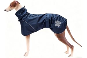 Geyecete- Wodoodporny płaszcz zimowy dla charta, z podszewką z polaru i regulowanymi paskami, kurtka wiatroszczelna dla psów z otworem na uprzęży, dla średnich i dużych Greyhound-Blue -M