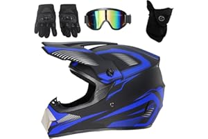 YUSAT Motocross MTB Helm Fullface Motorradhelm Herren Kinder Jugend Erwachsener Motorrad Downhill Full Face Helm Professional Helm mit Goggles Handschuhe Gesichtsschutz