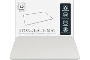 DAWNTREES Absorbent Stone Bath Mat - 60x39 cm Diatomaceous Earth Shower Mat, Ultra Absorbent, Fast Drying, Non-Slip Bathroom Floor Mat for Kitchen & Bath,White