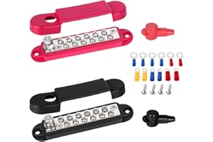 I LITTON 12V Bus Bar Power Distribution Blocks with 1 x M6 Terminal Stud & 12 x M4 Screws Wire Lugs & Cover Included Red + Black 12-48V 180A 12 Terminal Power Distribution for Boat Marine Solar
