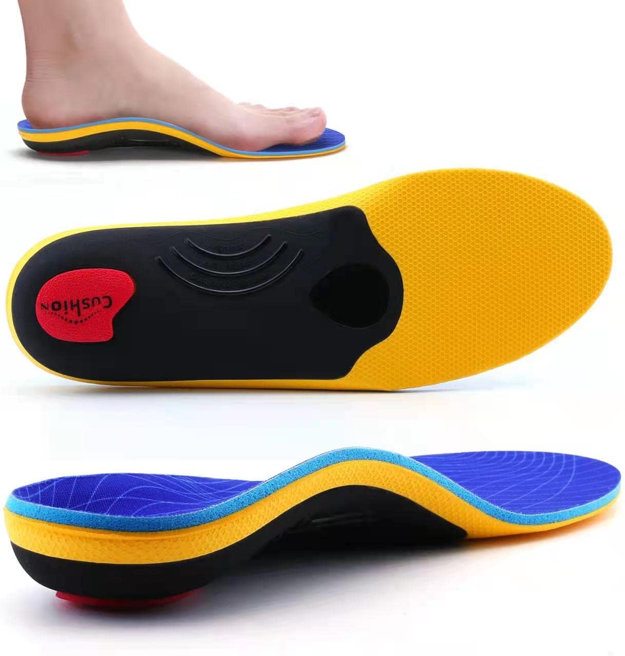 VALSOLE Plantillas ortopédicas para mujeres y hombres Soporte de pie alto Plantillas de zapatos funcionales suaves Inserto para pies planos, dolor de pie, fascitis plantar (Azul, 43-44 EU 28cm)
