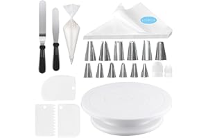 LEFEIRR Plateau Tournant à Gâteau - Kit de Décoration avec Spatules, Lisseur, Grattoir, Poches à Douille et Accessoires de Pâtisserie