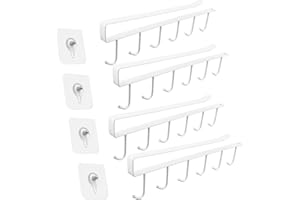 YiliYa 4 Pezzi Porta Tazze Sottomensola, Tazze Ganci Sotto Armadietto, multifunzione, per tazze, Mug Ganci Cucina Tazze Bicchieri di Vino Deposito Portatazze, Senza Forare（Bianco）