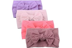 LYSTAO Adorable Baby Bow Headband Set - 4Pcs Soft Elastic Turban Headbands for Newborns Toddlers Girls Boys - Ideal for Baby Photography Props