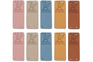 Borsgye 30PCS PU Leather Tags Handmade Embossed Tag Faux Leather Sew on Labels Embellishment Crochet Knitting Labels DIY Jeans Bags Shoes Hat Apparel Accessories 2x5cm - 5 Colors - Rabbit