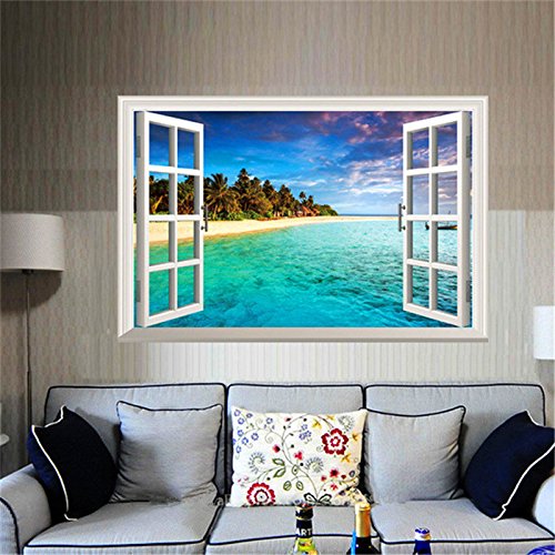 Lumanuby 3D Wandtattoos Geöffnetes Fenster Himmel und Ozean Wandsticker Wandaufkleber für Wohnzimmer Schlafzimmer Kinderzimmer - 7