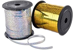 OULQINYHOME 2 Rotoli Nastro Pacchi Regalo,Nastro Palloncino Oro Argento,5mm Curling Ribbon Nastro,Nastri Decorazioni per palloncini,confezioni regalo,fai da te,matrimoni,feste e festività(Totale 500yard/456m)