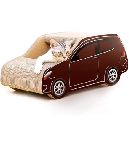 Kattenhuis van karton met krabpaal, golfkartonnen doos voor katten, krabhuis voor binnen, kattenbox van karton, kattenschuilplaats om te slapen en te spelen, 30 x 30 x 30 cm