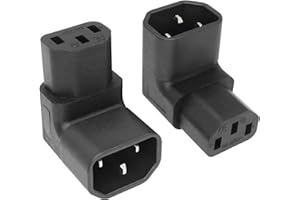 Leloco 2 Stücke Kaltgerätestecker Gewinkelt – IEC C14 Stecker auf C13 Buchse, 90° Nach Unten Abgewinkelt, Netzkabel 3-polig 250V 10A, Geeignet für PDU, Computer, HDTV, Server und Monitor