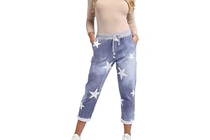 STAR FASHION Women's Italian Elastic Waist Active Yoga Floral Printed Jogging Pants Turn Up Ladies Casual Jogger Hoop Trouser 8-22