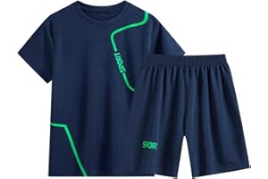 Oyolan Enfant Garçon Ensemble Maillot et Short Survêtement Sport Football Basketball Eté Survêtement Tenue 7-14 Ans