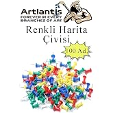 Artlantis Renkli Harita &Ccedil;ivisi 100'l&uuml; 1 Paket Mantar Pano Raptiyesi Pano İğnesi Ofis Okul B&uuml;ro