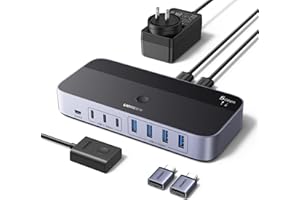 UGREEN Switch USB 5Gbps KVM Commutatore 2 PC Ingressi Condividono 7 Uscite Periferiche USB per Tastiera Mouse Disco Rigido Stampante Scanner Microfono con 2 Adattatori USB C e Alimentatore DC 12V 2A