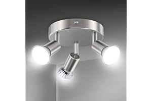 Creyer LED Ceiling Light Rotatable, 3 Way Round Plate LED Ceiling Spot Lights, ø110mm (Including 3x4W GU10 LED Light Bulbs, 450LM, Cool White) LED Ceiling Lamp for Kitchen, Living Room - Matt Nickel