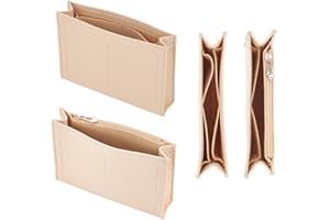 WADORN 2 Styles Felt Purse Tote Organizer Insert, Handbag Shaper Liner with Zipper Eyelet Pouches Tote Insert Divider Organizer Multiple Compartments Bag Interior Insert Accessories, Khaki
