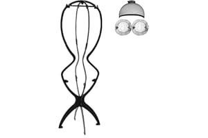 WXYYKX Zerlegbarer Perückenständer Faltbarer Perückenhalter für Langhaar 50cm Hoch Ideal zum Trocknen & Aufbewahren der Perücke mit Extra Perückennetz (Schwarz)