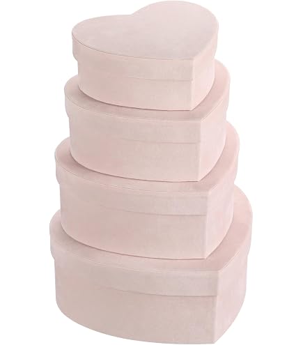 Set Di 4 Scatole Regalo A Forma Di Cuore Oairse, In Velluto E Cartone Riciclato, Impilabili, Bianche - 5