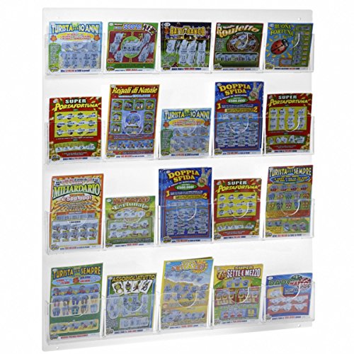 Avà srl Espositore schedine e gratta e Vinci da Parete in plexiglass Trasparente a 20 Tasche - Misure: 57 x H68 cm