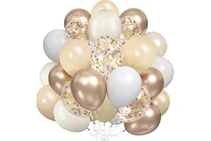 DOOFE Beige and Champagne Gold Balloon Set, 60Pcs Nude Cream Retro White Sand Balloons with Metallic Champagne Gold Confetti Latex Balloons for Birthday Wedding Baby Shower Bridal Shower Party Decorations