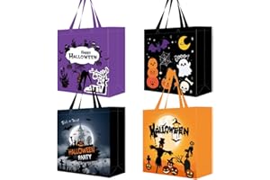 VOLSHA 4 Pack Halloween Candy Bags, Non-Woven Reusable Gift Totes for Trick or Treating, Treats Snacks, Goodie and Sweet Bags Party Supplies