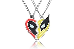 GAUEIOUR Collar BFF para 2 Deadpool Wolverine, personalidad, mejor amistad, a juego, aleación de medio corazón, rojo y amarillo, juego de collares con colgante, Plata esterlina