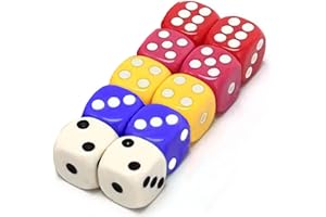 JONAMI 10X Dadi da Gioco 6 Facce Colorati 16mm Acrilico – 5 Colori Diversi (2 per Colore), Set per Giochi da Tavolo, Roleplay, Accessori Multicolore