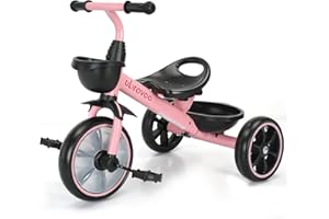 UBRAVOO Triciclo para niños, Bicicleta de 3 Ruedas para niños de 2,5 a 5/2 a 4 años, Triciclo para niños y niñas con Cesta de Almacenamiento Delantera y Trasera-Rosa