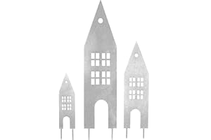 ‎UNUS UNUS Garden Häuser Gartenstecker 3er Set, Gartendeko Weißoptik, Roststecker aus Edelrost Metall, Weiße Deko für Garten, Terrasse, Balkon oder Blumentopf