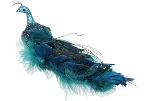 Wahuan Peacock Decoration Christmas Tree Decoration - Peacock with Sequins for Christmas Tree Decoration - Plastic Birds with Clip for Christmas Peacock with Feather on Clip Size Approx. 27 cm