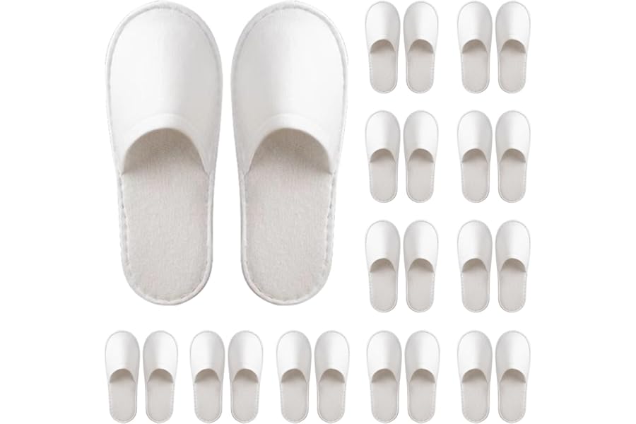 HTTDSLF 12 Pair Hotel Slippers, Guest Slippers, Terry Slippers, Disposable Slippers, Non-Slip Sole, Unisex Guest Slippers Set for Hotel Home Travel Bathroom Hotel, One Size, White, 43 EU
