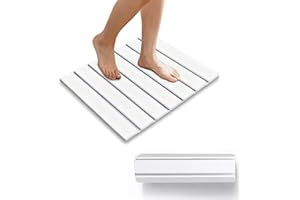 HOUYA-TEC Alfombra Baño Antideslizante,Alfombrilla de baño Absorbente de Piedra AlfombraAntideslizante Secado rápido diatomeas tapete baño Antideslizante Plegable,adecuado para baño, cocina (Blanco, M)