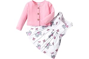 PATPAT Baby Girls Dress and Cardigan Sets 2 PCS Baby Girl Animal Print Dress and Long Sleeve Cardigan Set
