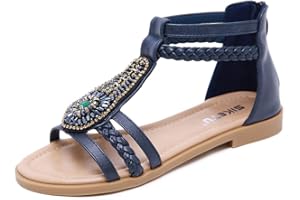UMORE Sandalias para Mujer, Summer Beach Sandalias Planas de Gladiador Sandalias de Punta Abierta Boho para Mujer Sandalias cómodas con Correa en el Tobillo Chanclas