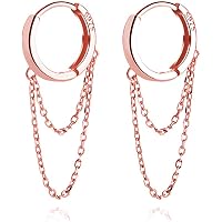 Orecchini A Doppio Cerchio Minimalisti In Argento Sterling 925 - Pendenti Con Catena, Per Donna E Uomo, Gioiello Punk - 2