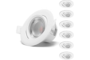 Aigostar Faretti LED da Incasso, 5W, 370 Lumen, 4000K Luce Bianco Naturale, Orientabili a 30°, per Cartongesso, Foro Incasso Ø70-75 mm, 220-240V, Set di 6